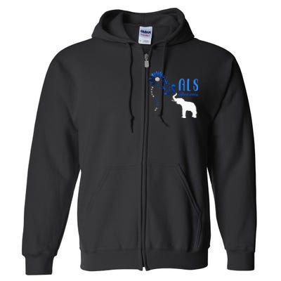 Blue Ribbon Elephant ALS Warrior Support ALS Awareness Full Zip Hoodie