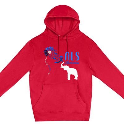 Blue Ribbon Elephant ALS Warrior Support ALS Awareness Premium Pullover Hoodie