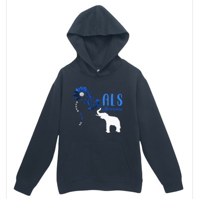 Blue Ribbon Elephant ALS Warrior Support ALS Awareness Urban Pullover Hoodie