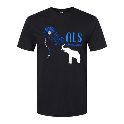 Blue Ribbon Elephant ALS Warrior Support ALS Awareness Softstyle CVC T-Shirt