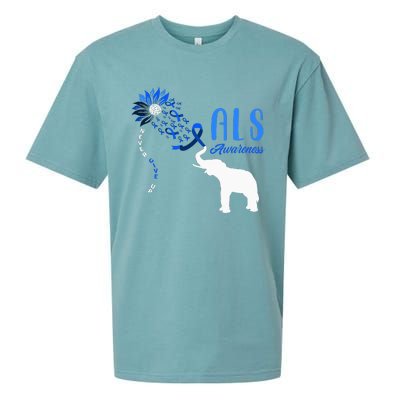 Blue Ribbon Elephant ALS Warrior Support ALS Awareness Sueded Cloud Jersey T-Shirt