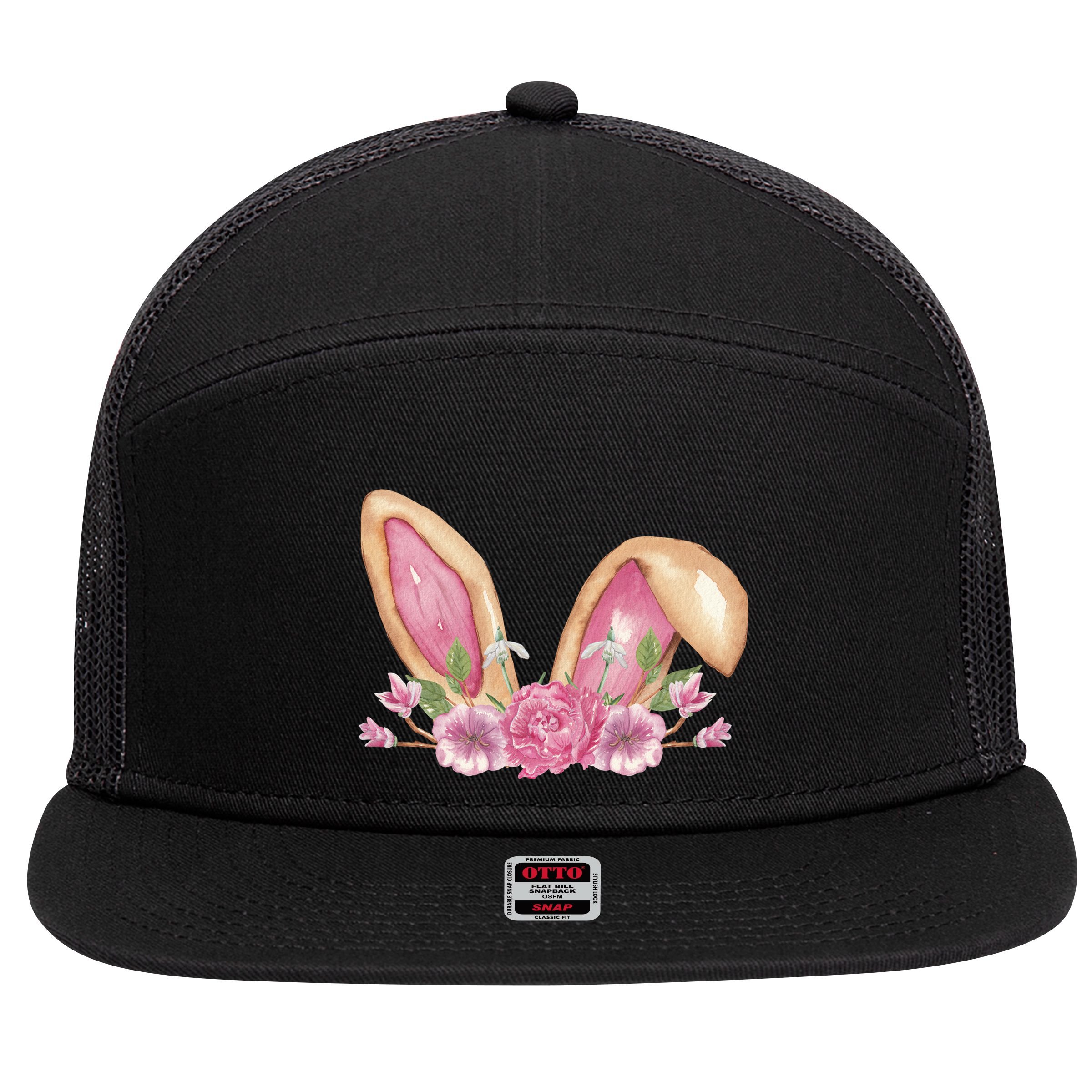Bunny Rabbit Ears Cute Illustration Easter 7 Panel Mesh Trucker Snapback Hat