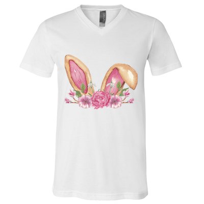 Bunny Rabbit Ears Cute Illustration Easter V-Neck T-Shirt