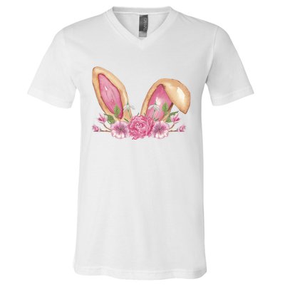 Bunny Rabbit Ears Cute Illustration Easter V-Neck T-Shirt