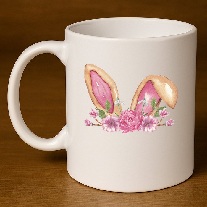 Bunny Rabbit Ears Cute Illustration Easter 11oz C Handle Ceramic Mug