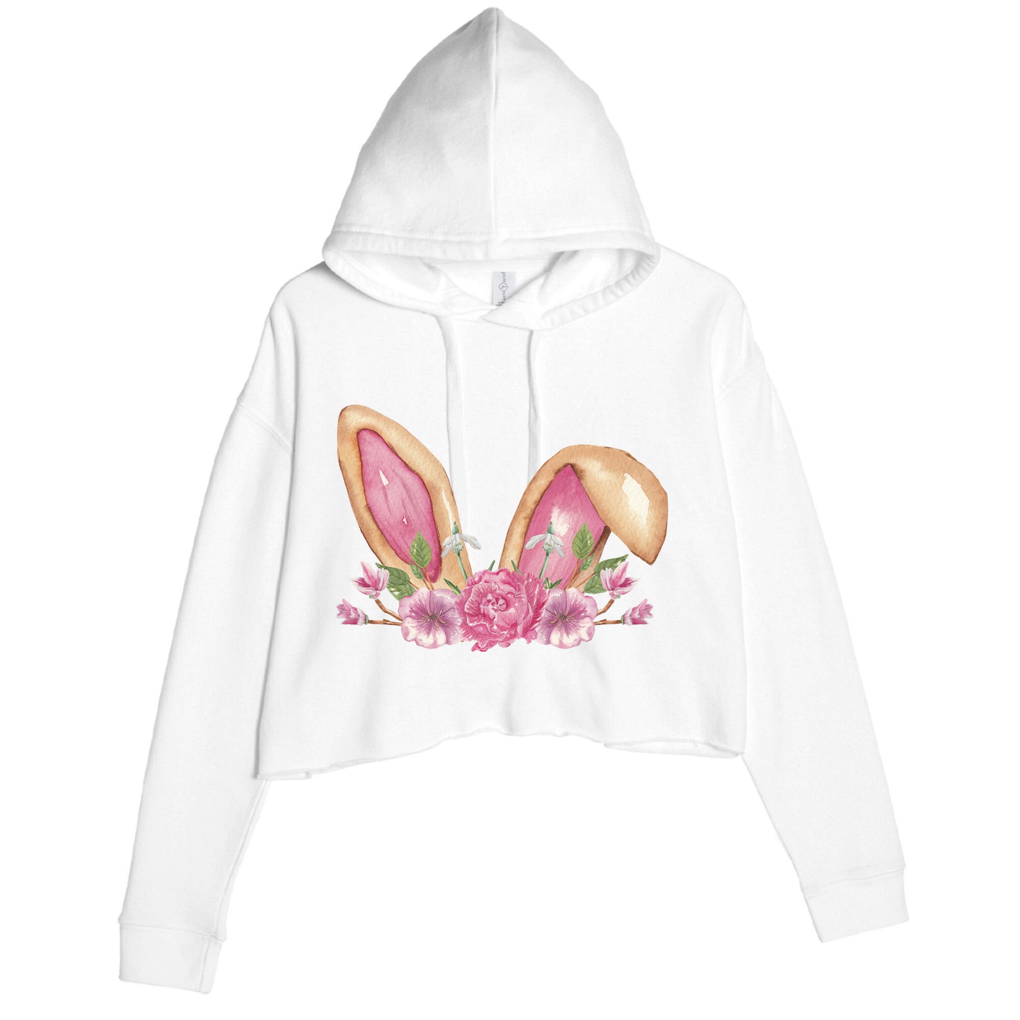 Bunny Rabbit Ears Cute Illustration Easter Crop Fleece Hoodie