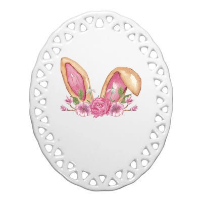 Bunny Rabbit Ears Cute Illustration Easter Ceramic Oval Ornament