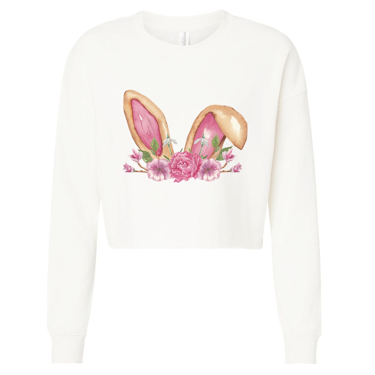 Bunny Rabbit Ears Cute Illustration Easter Cropped Pullover Crew