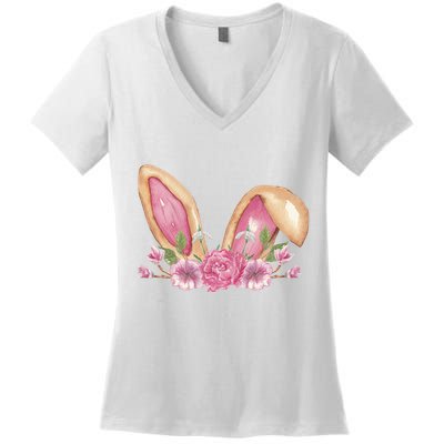 Bunny Rabbit Ears Cute Illustration Easter Women's V-Neck T-Shirt