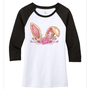 Bunny Rabbit Ears Cute Illustration Easter Women's Tri-Blend 3/4-Sleeve Raglan Shirt