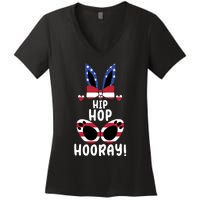 Bunny Rabbit Eggs Hunting Happy Easter Day Hip Hop Hooray Gift Women's V-Neck T-Shirt