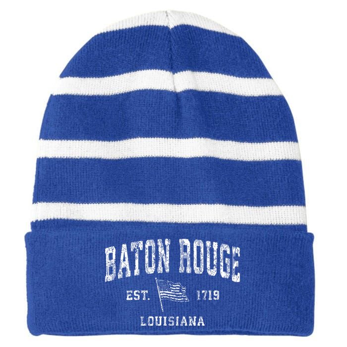 Baton Rouge Est 1719 Louisiana Striped Beanie with Solid Band