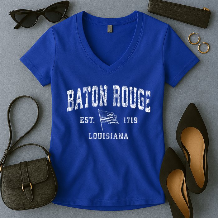 Baton Rouge Est 1719 Louisiana Women's V-Neck T-Shirt