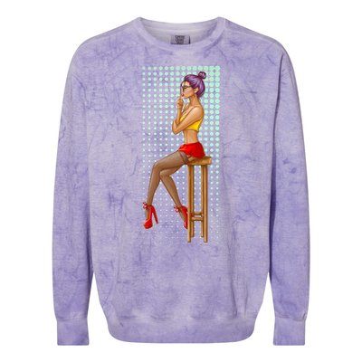 Break Girl Smoking Red Heels Colorblast Crewneck Sweatshirt