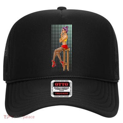 Break Girl Smoking Red Heels High Crown Mesh Back Trucker Hat