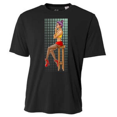 Break Girl Smoking Red Heels Cooling Performance Crew T-Shirt