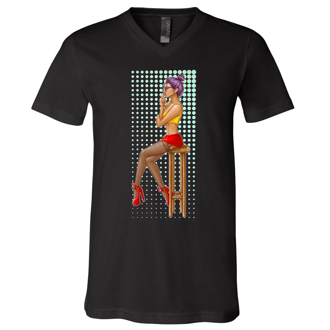 Break Girl Smoking Red Heels V-Neck T-Shirt