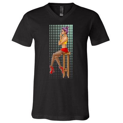 Break Girl Smoking Red Heels V-Neck T-Shirt