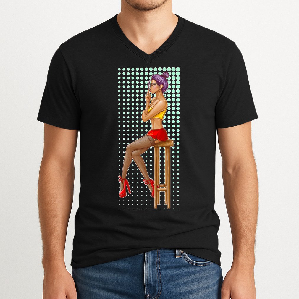 Break Girl Smoking Red Heels V-Neck T-Shirt