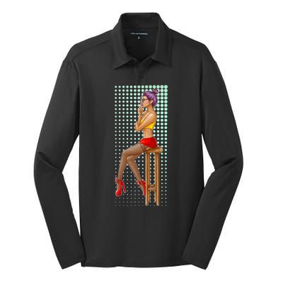 Break Girl Smoking Red Heels Silk Touch Performance Long Sleeve Polo