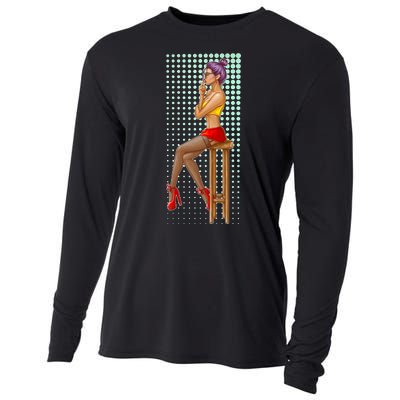 Break Girl Smoking Red Heels Cooling Performance Long Sleeve Crew