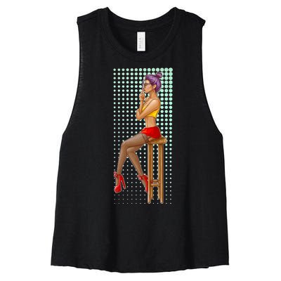 Break Girl Smoking Red Heels Women's Racerback Cropped Tank