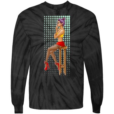 Break Girl Smoking Red Heels Tie-Dye Long Sleeve Shirt