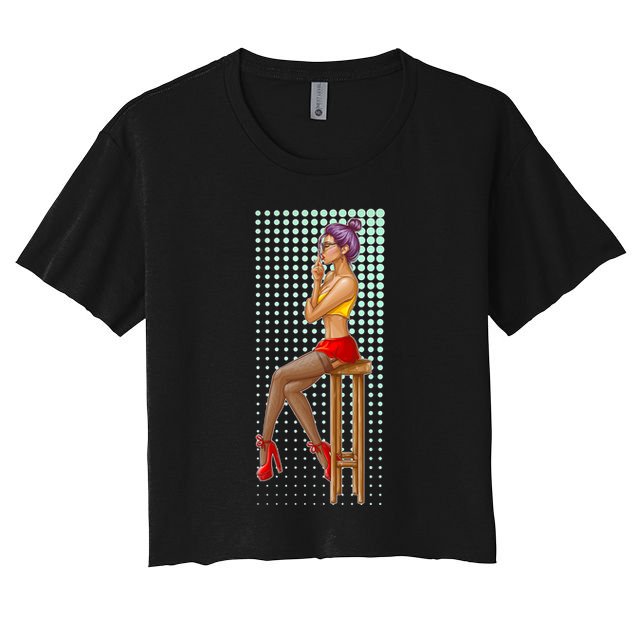 Break Girl Smoking Red Heels Crop Top