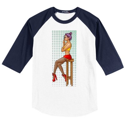 Break Girl Smoking Red Heels Baseball Sleeve Shirt