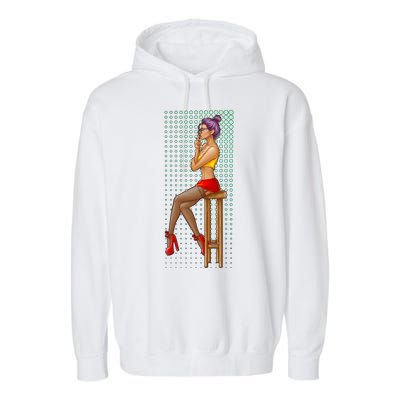 Break Girl Smoking Red Heels Garment-Dyed Fleece Hoodie