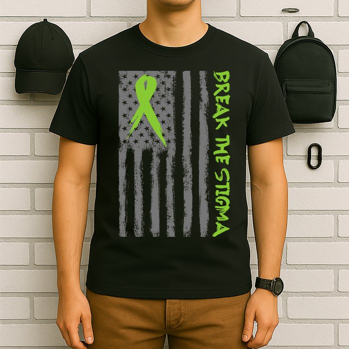 Break The Stigma Ribbon Flag Mental Heath T-Shirt