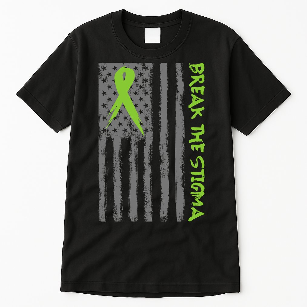 Break The Stigma Ribbon Flag Mental Heath Tall T-Shirt
