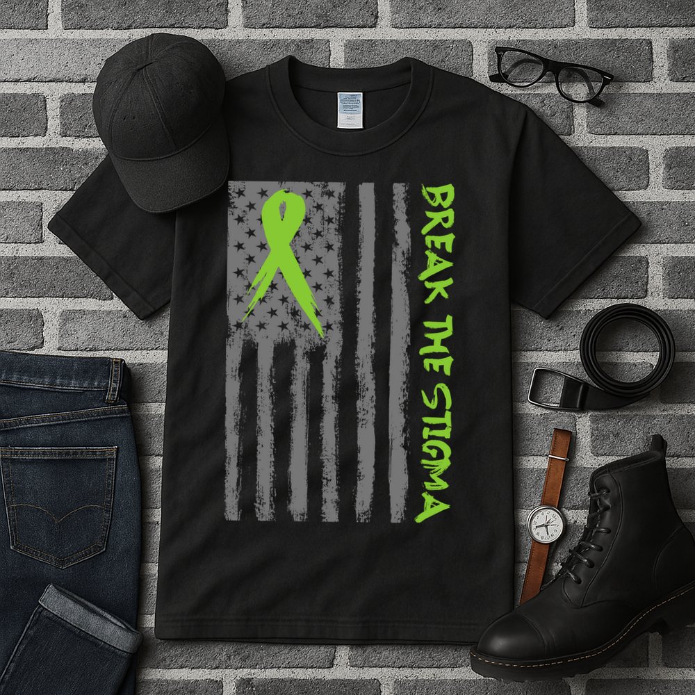 Break The Stigma Ribbon Flag Mental Heath Tall T-Shirt