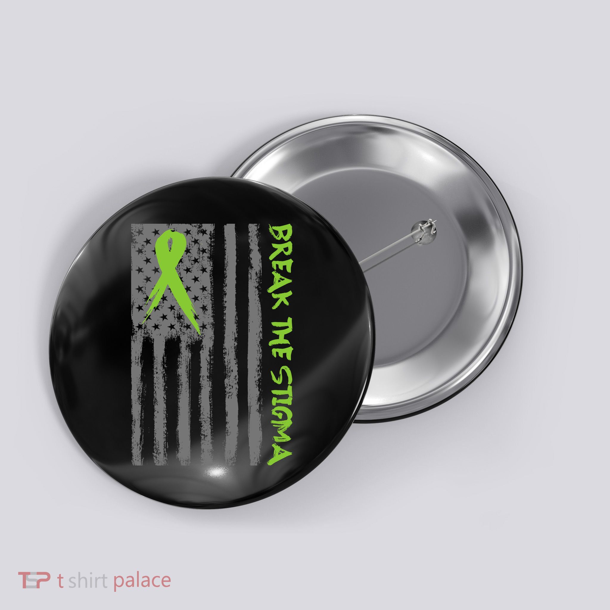Break The Stigma Ribbon Flag Mental Heath Button