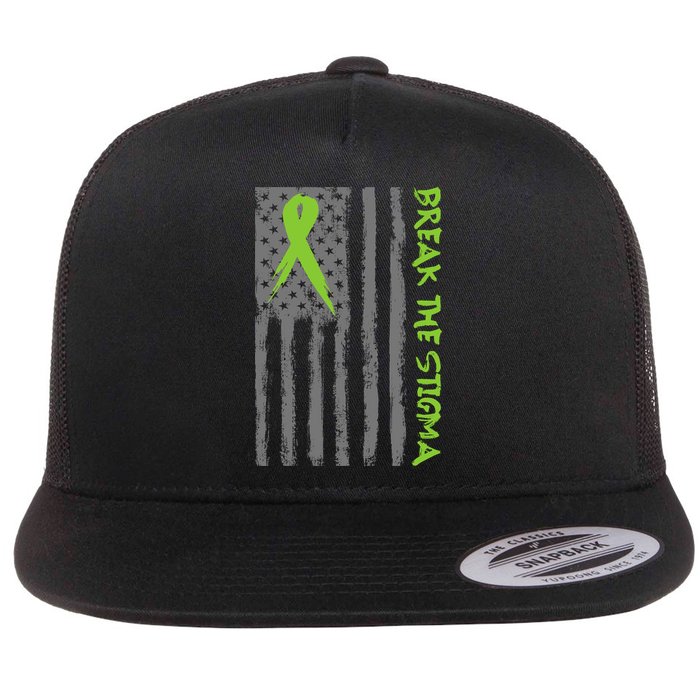 Break The Stigma Ribbon Flag Mental Heath Flat Bill Trucker Hat