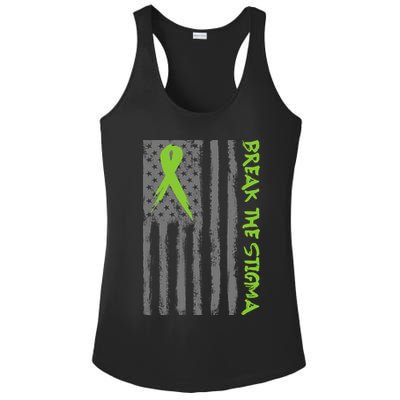 Break The Stigma Ribbon Flag Mental Heath Ladies PosiCharge Competitor Racerback Tank