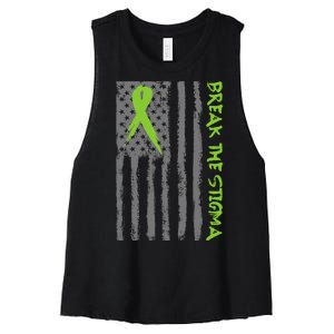 Break The Stigma Ribbon Flag Mental Heath Women's Racerback Cropped Tank