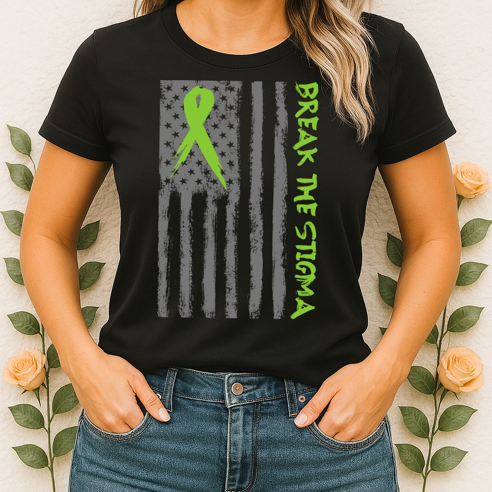 Break The Stigma Ribbon Flag Mental Heath Womens T-Shirt