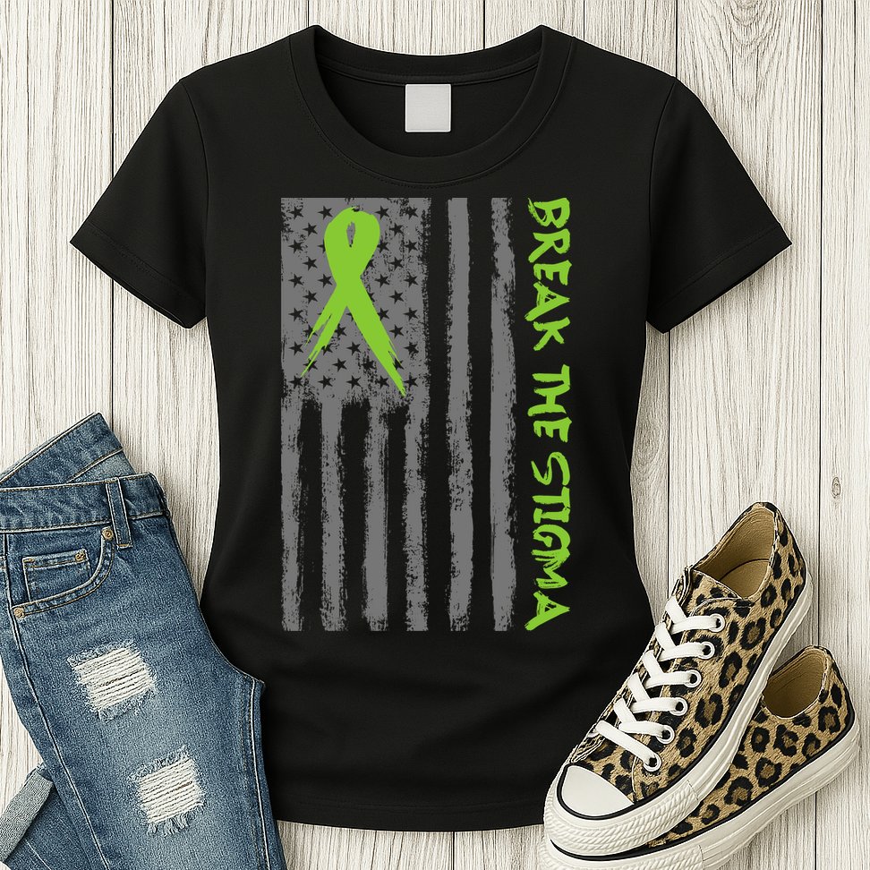 Break The Stigma Ribbon Flag Mental Heath Womens T-Shirt