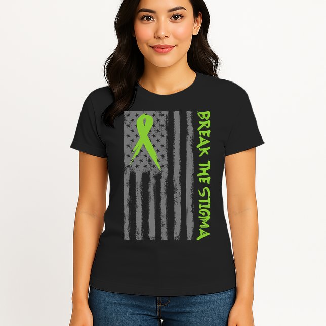 Break The Stigma Ribbon Flag Mental Heath Womens T-Shirt