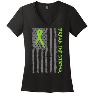 Break The Stigma Ribbon Flag Mental Heath Women's V-Neck T-Shirt