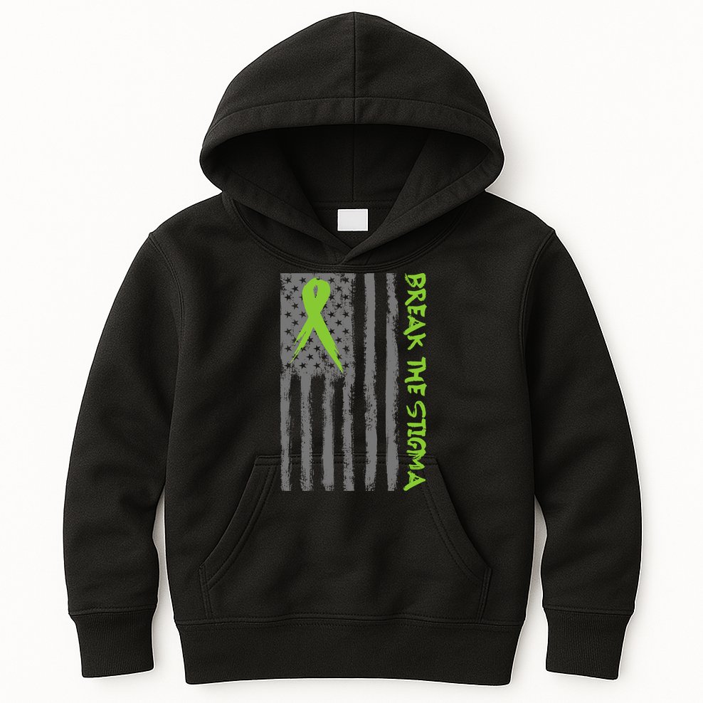Break The Stigma Ribbon Flag Mental Heath Kids Hoodie