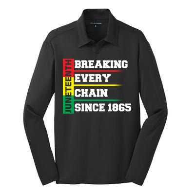 Breaking Every Chain Since 1865 Juneteenth Silk Touch Performance Long Sleeve Polo