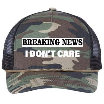 Breaking News I Don't Care Funny Meme Retro Rope Trucker Hat Cap