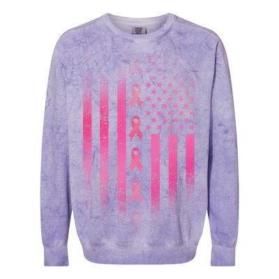 Breast Cancer American Flag Colorblast Crewneck Sweatshirt