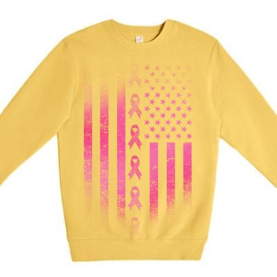 Breast Cancer American Flag Premium Crewneck Sweatshirt