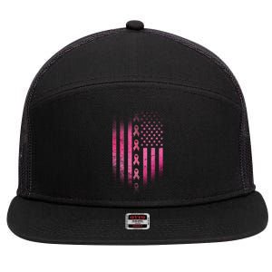 Breast Cancer American Flag 7 Panel Mesh Trucker Snapback Hat