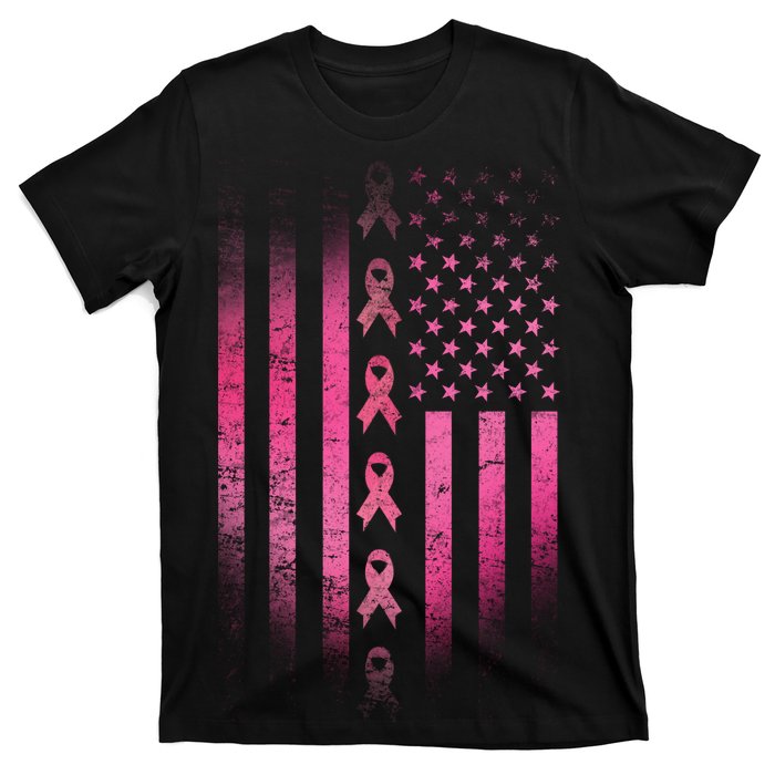 Breast Cancer American Flag T-Shirt