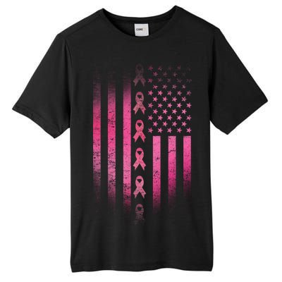 Breast Cancer American Flag Tall Fusion ChromaSoft Performance T-Shirt