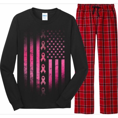 Breast Cancer American Flag Long Sleeve Pajama Set